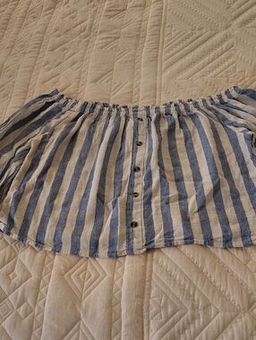 Charlotte Russe Blue and White Striped Off-Shoulder Button Top